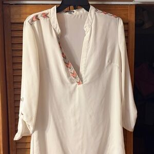 Charlotte Russe Cream Blouse with Chevron Accents